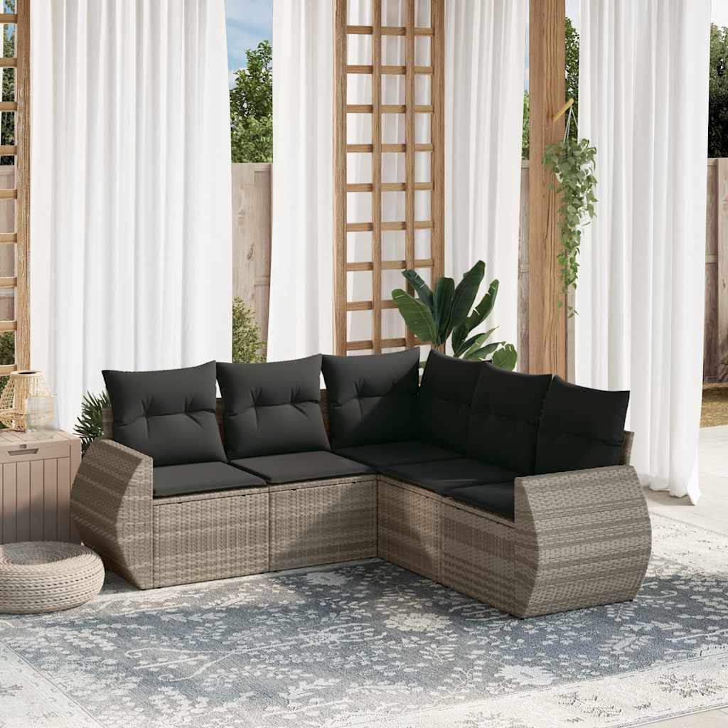 Salon de jardin 5 pcs avec coussins gris clair résine tressée