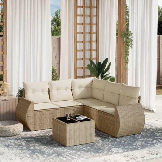 Salon de jardin avec coussins 6 pcs beige résine tressée