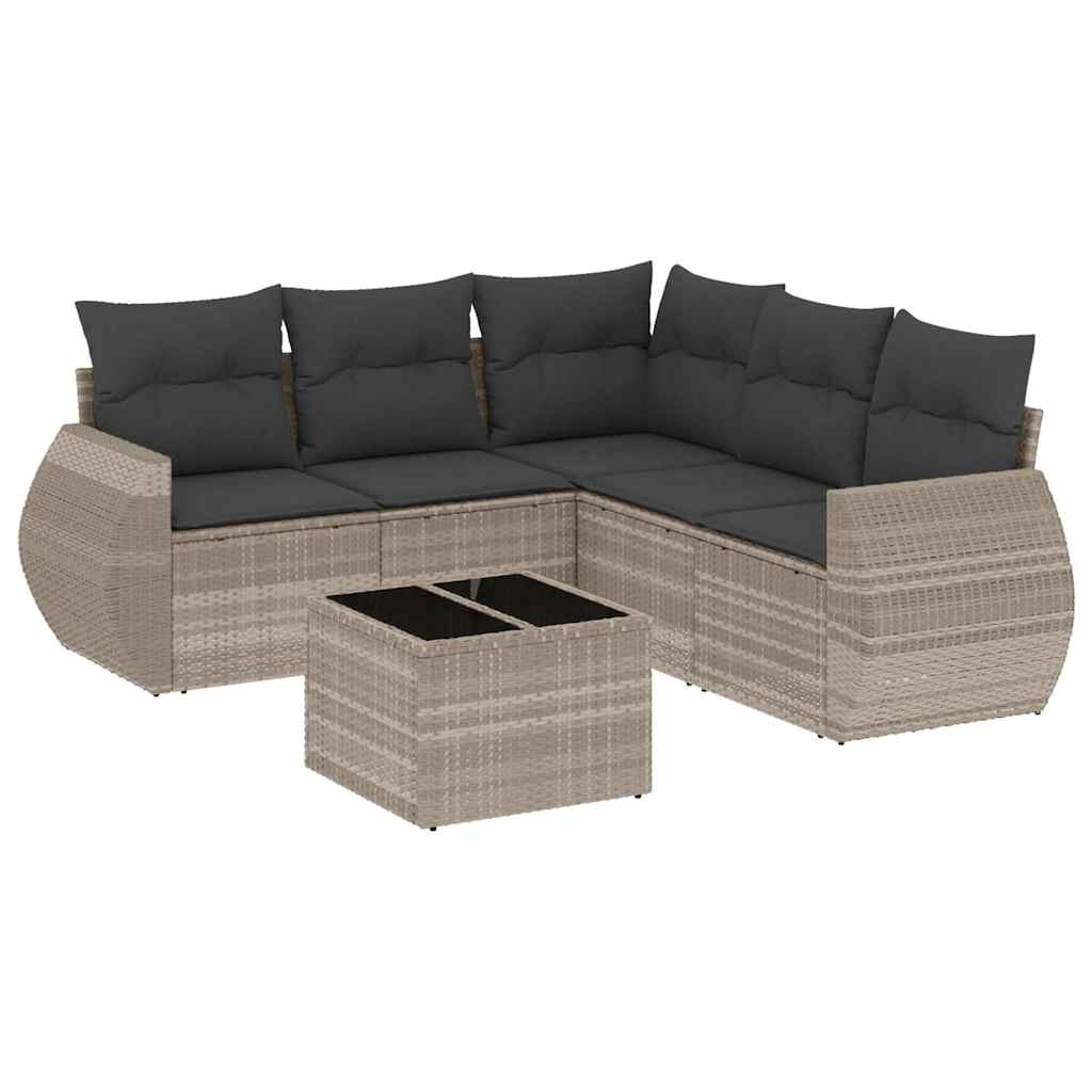 Salon de jardin 6 pcs avec coussins gris clair résine tressée