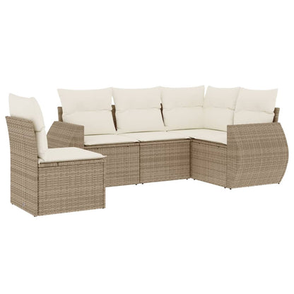 Salon de jardin avec coussins 5 pcs beige résine tressée