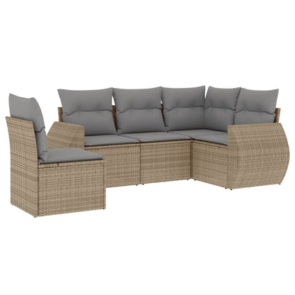 Salon de jardin avec coussins 5 pcs beige résine tressée