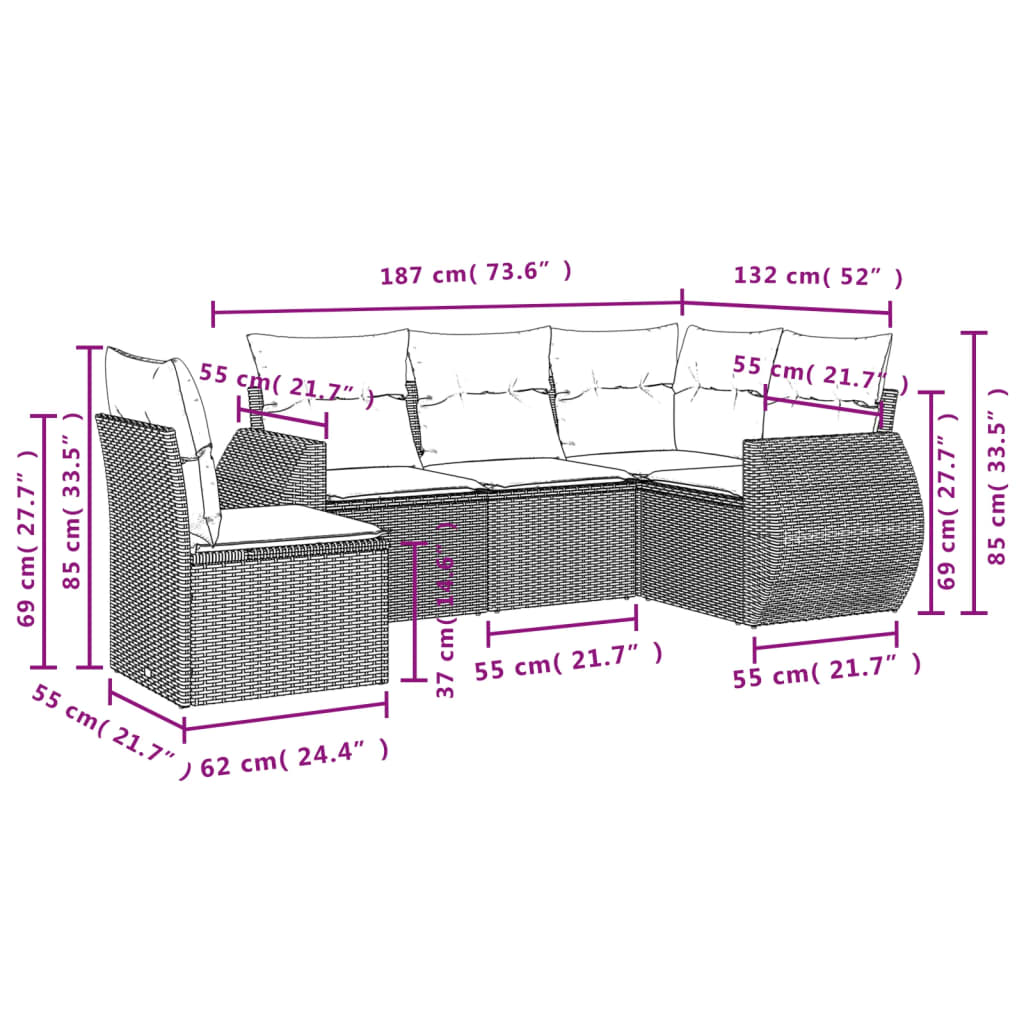 Salon de jardin avec coussins 5 pcs beige résine tressée