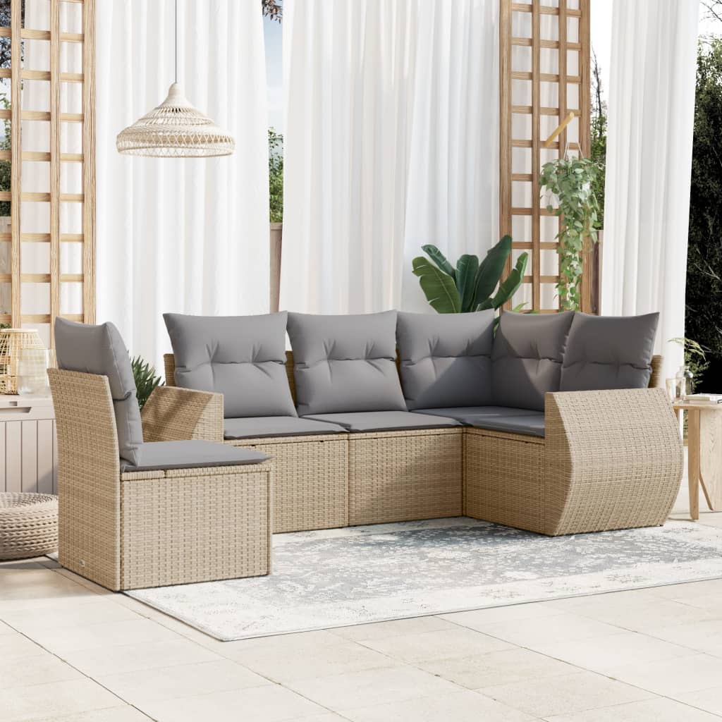 Salon de jardin avec coussins 5 pcs beige résine tressée