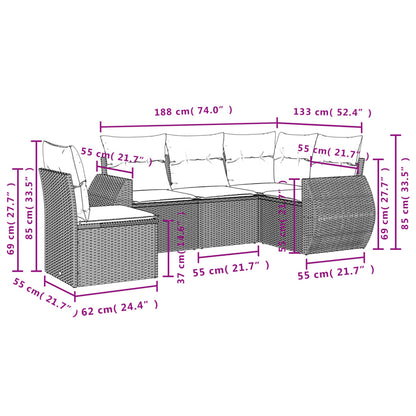 Salon de jardin avec coussins 5 pcs marron résine tressée