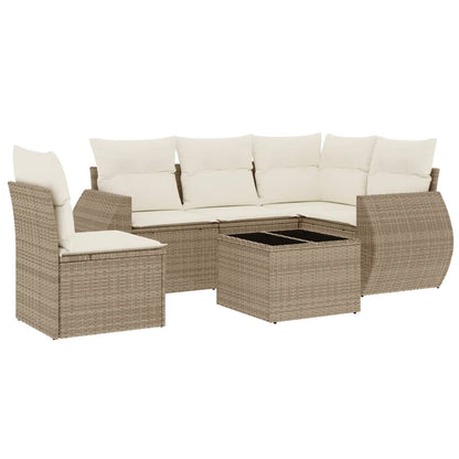 Salon de jardin avec coussins 6 pcs beige résine tressée