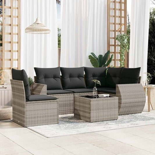 Salon de jardin 6 pcs avec coussins gris clair résine tressée