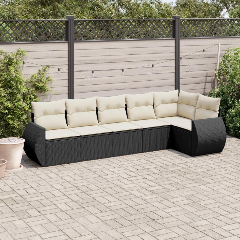 Salon de jardin 6 pcs avec coussins noir résine tressée