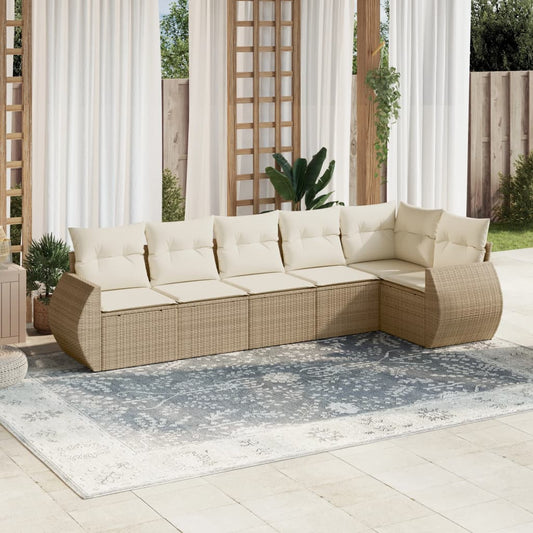 Salon de jardin avec coussins 6 pcs beige résine tressée