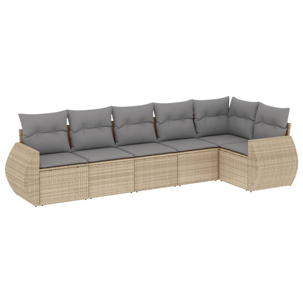 Salon de jardin avec coussins 6 pcs beige résine tressée