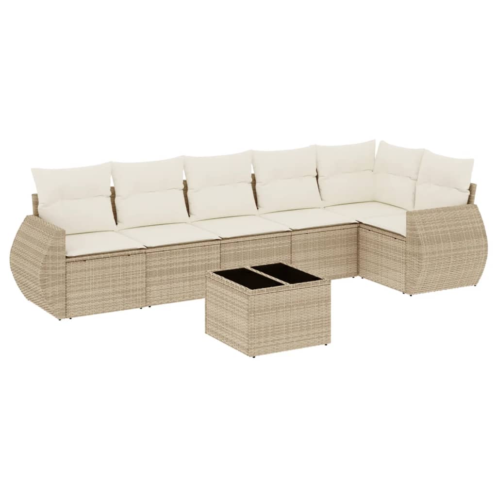 Salon de jardin avec coussins 7 pcs beige résine tressée