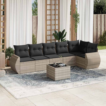 Salon de jardin avec coussins 7 pcs gris clair résine tressée