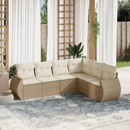 Salon de jardin avec coussins 6 pcs beige résine tressée