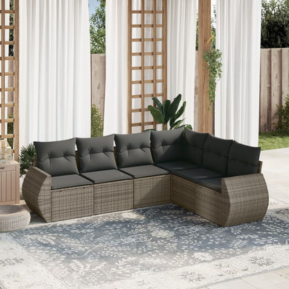 Salon de jardin 6 pcs avec coussins gris résine tressée