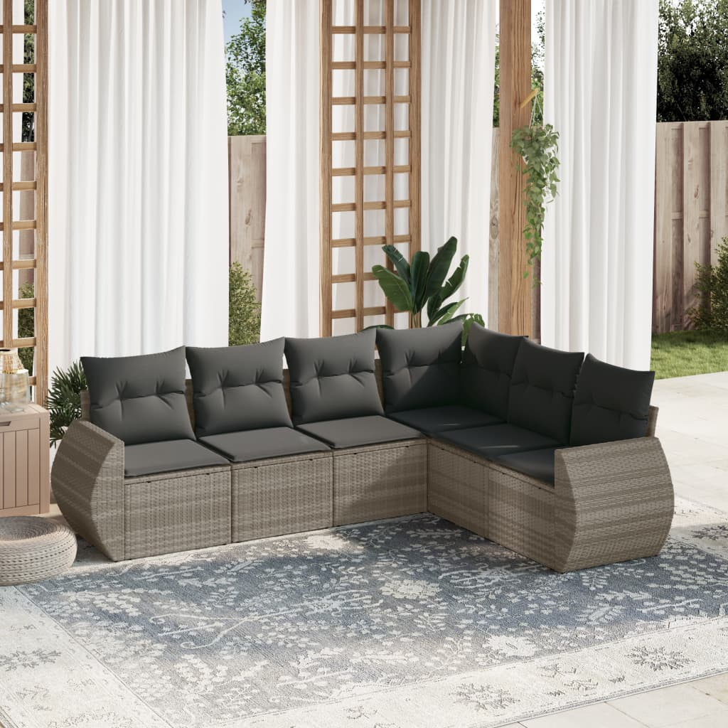 Salon de jardin 6 pcs avec coussins gris clair résine tressée