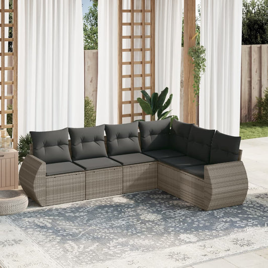 Salon de jardin 6 pcs avec coussins gris clair résine tressée