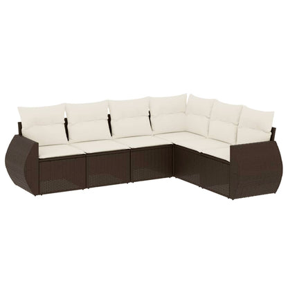 Salon de jardin avec coussins 6 pcs marron résine tressée