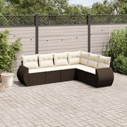 Salon de jardin avec coussins 6 pcs marron résine tressée