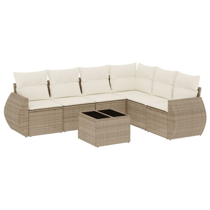 Salon de jardin avec coussins 7 pcs beige résine tressée