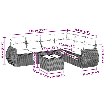 Salon de jardin avec coussins 7 pcs gris clair résine tressée