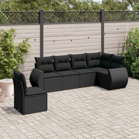 Salon de jardin 6 pcs avec coussins noir résine tressée