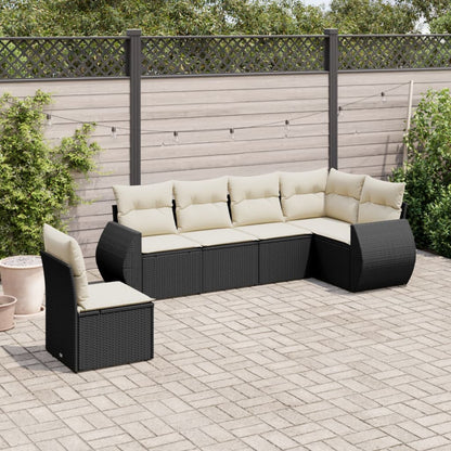 Salon de jardin 6 pcs avec coussins noir résine tressée