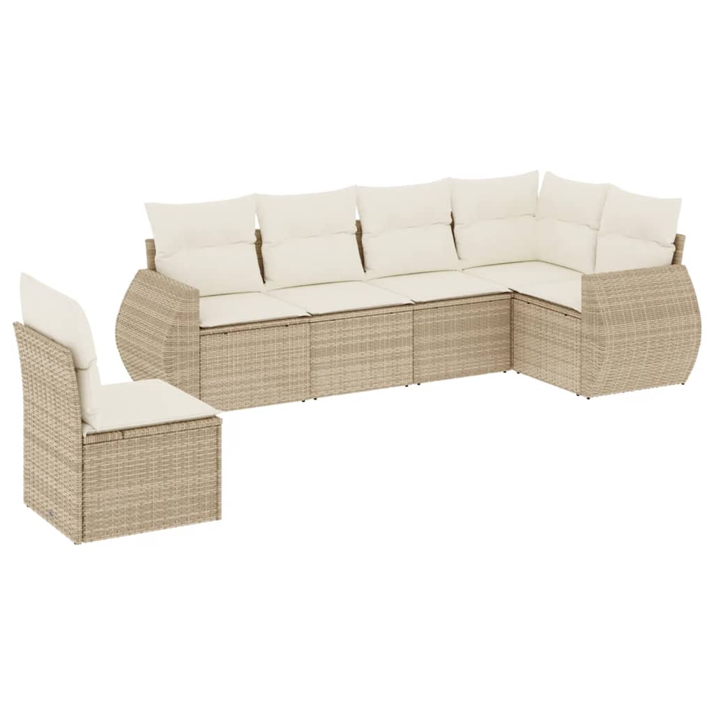 Salon de jardin avec coussins 6 pcs beige résine tressée