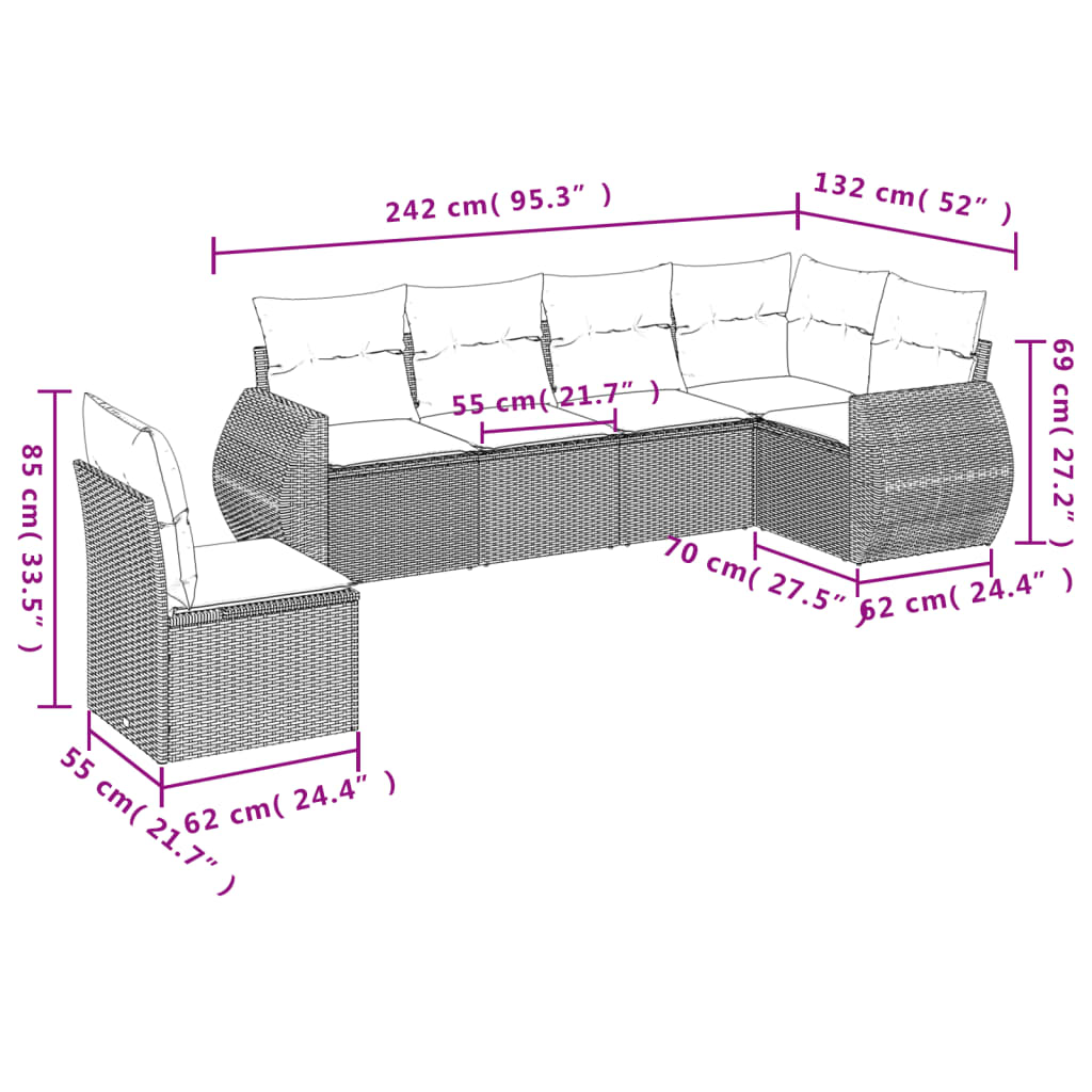 Salon de jardin avec coussins 6 pcs beige résine tressée