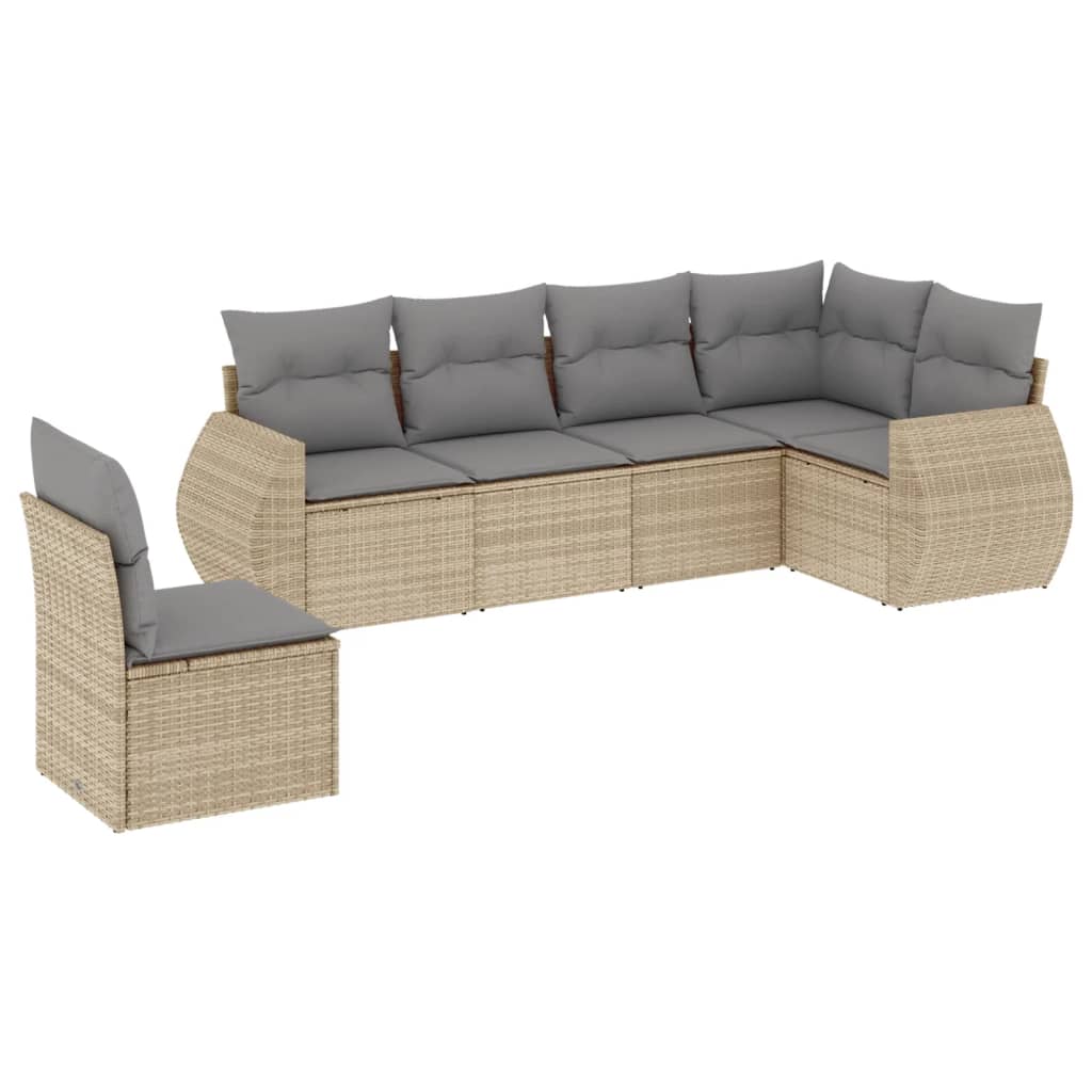 Salon de jardin avec coussins 6 pcs beige résine tressée