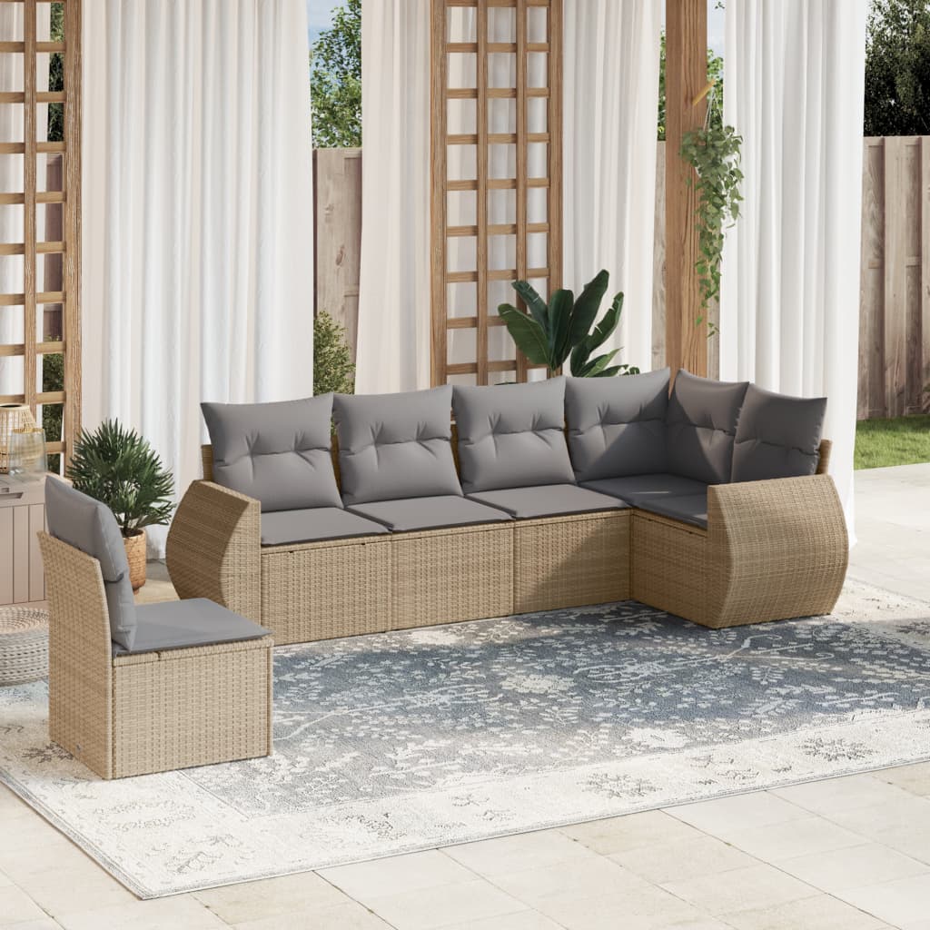 Salon de jardin avec coussins 6 pcs beige résine tressée