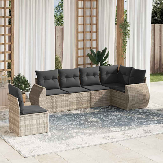 Salon de jardin 6 pcs avec coussins gris clair résine tressée