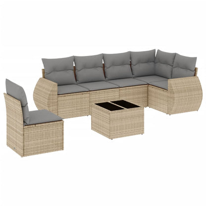 Salon de jardin avec coussins 7 pcs beige résine tressée