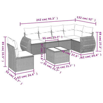 Salon de jardin avec coussins 7 pcs gris résine tressée