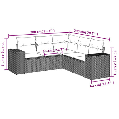 Salon de jardin 5 pcs avec coussins noir résine tressée