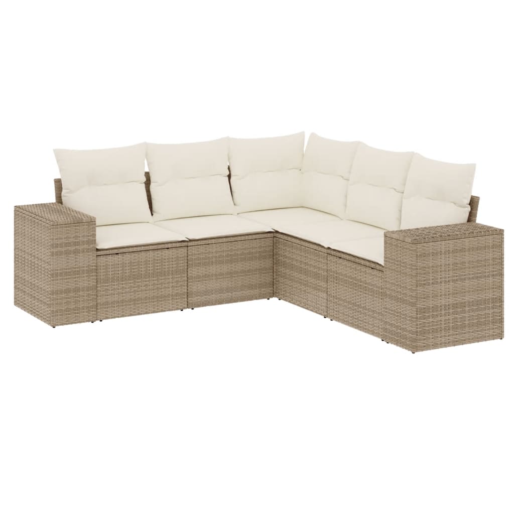 Salon de jardin avec coussins 5 pcs beige résine tressée