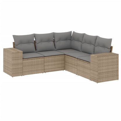 Salon de jardin avec coussins 5 pcs beige résine tressée