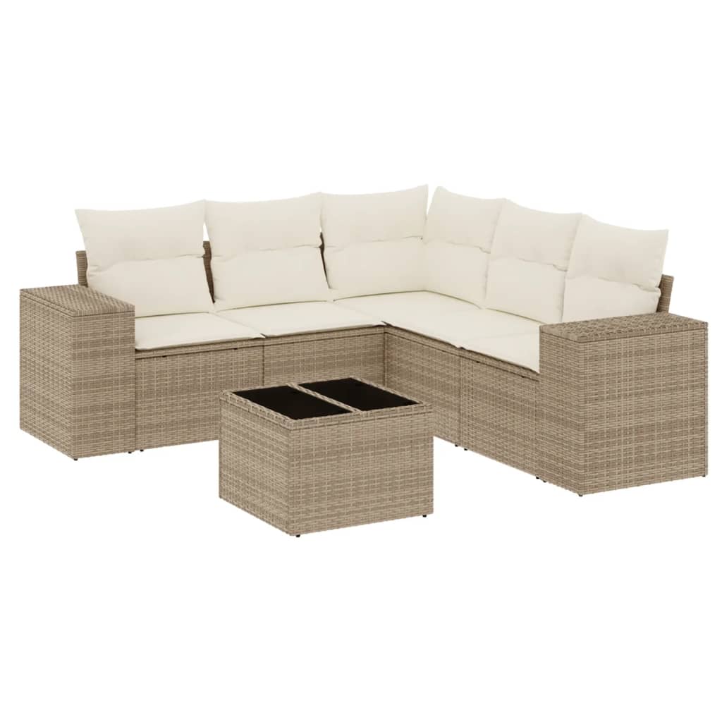 Salon de jardin avec coussins 6 pcs beige résine tressée