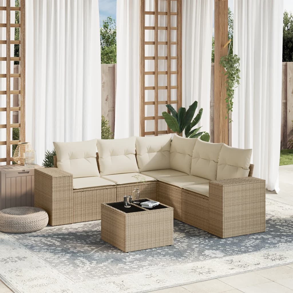 Salon de jardin avec coussins 6 pcs beige résine tressée