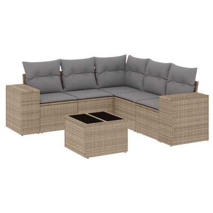 Salon de jardin avec coussins 6 pcs beige résine tressée