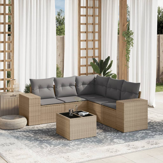 Salon de jardin avec coussins 6 pcs beige résine tressée