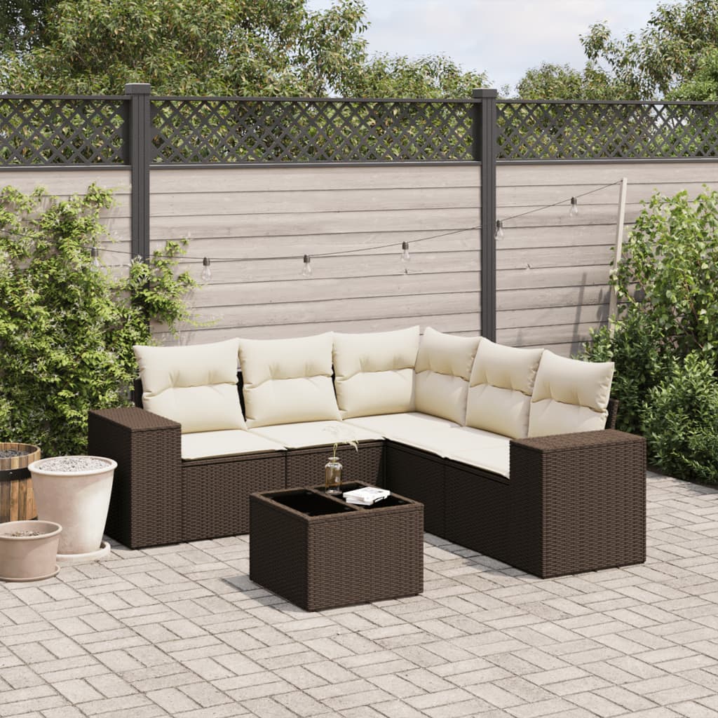 Salon de jardin avec coussins 6 pcs marron résine tressée