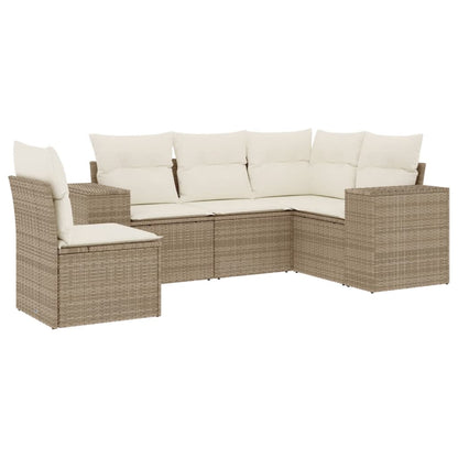 Salon de jardin avec coussins 5 pcs beige résine tressée