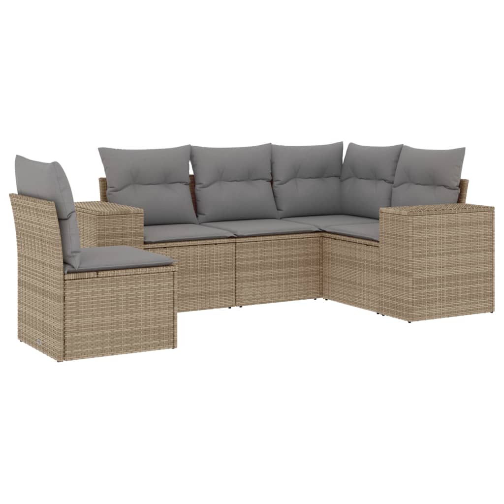 Salon de jardin avec coussins 5 pcs beige résine tressée