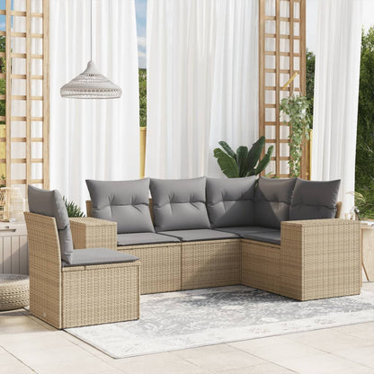 Salon de jardin avec coussins 5 pcs beige résine tressée