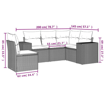 Salon de jardin avec coussins 5 pcs marron résine tressée