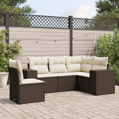 Salon de jardin avec coussins 5 pcs marron résine tressée