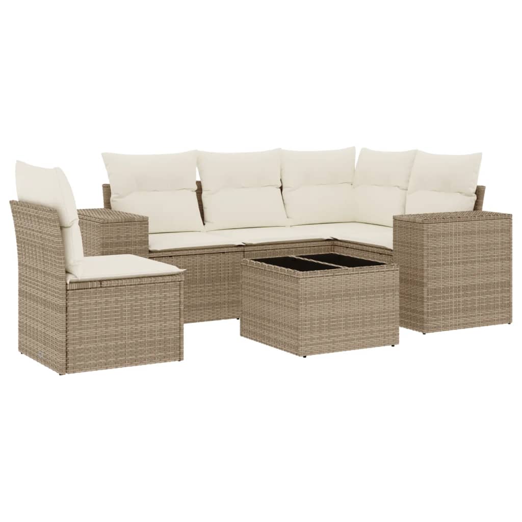 Salon de jardin avec coussins 6 pcs beige résine tressée