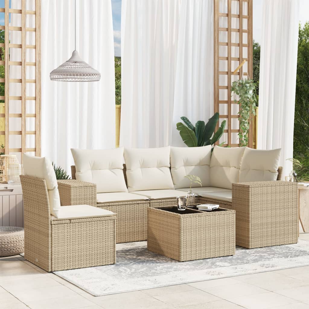 Salon de jardin avec coussins 6 pcs beige résine tressée