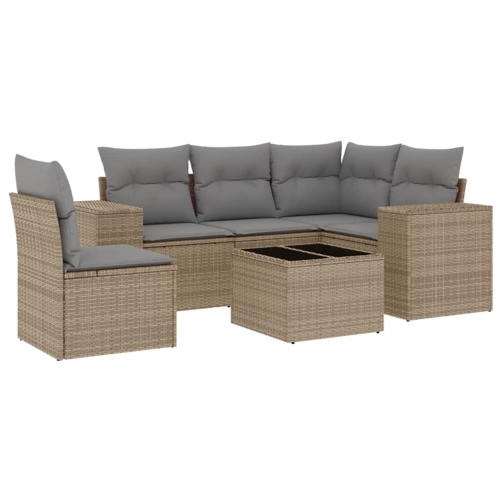 Salon de jardin avec coussins 6 pcs beige résine tressée