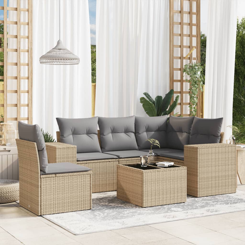 Salon de jardin avec coussins 6 pcs beige résine tressée