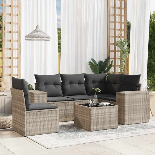 Salon de jardin 6 pcs avec coussins gris clair résine tressée